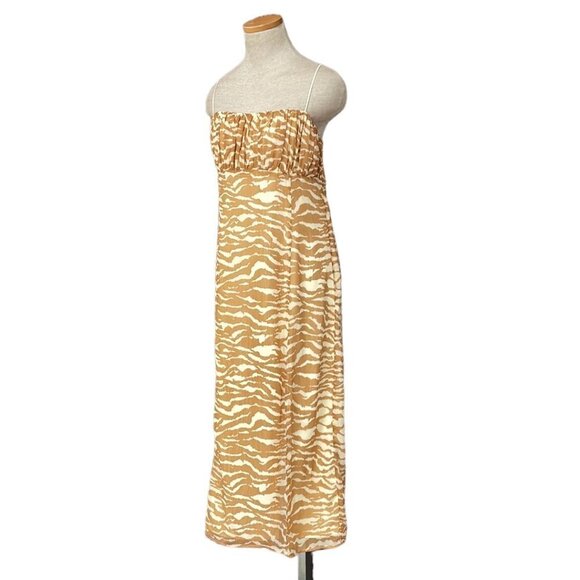 Camila Coelho Bailee Midi Dress Revolve Straps Slit Tan Size Large L - Picture 3 of 17